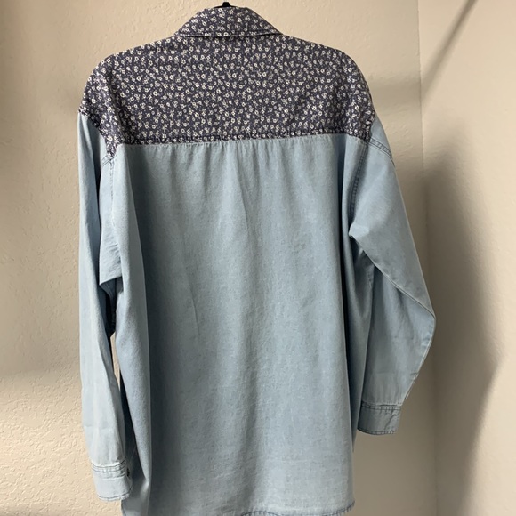 Easel Floral Printed Washed Denim Chambray Patched Loose Fit Size Large - Picture 8 of 8